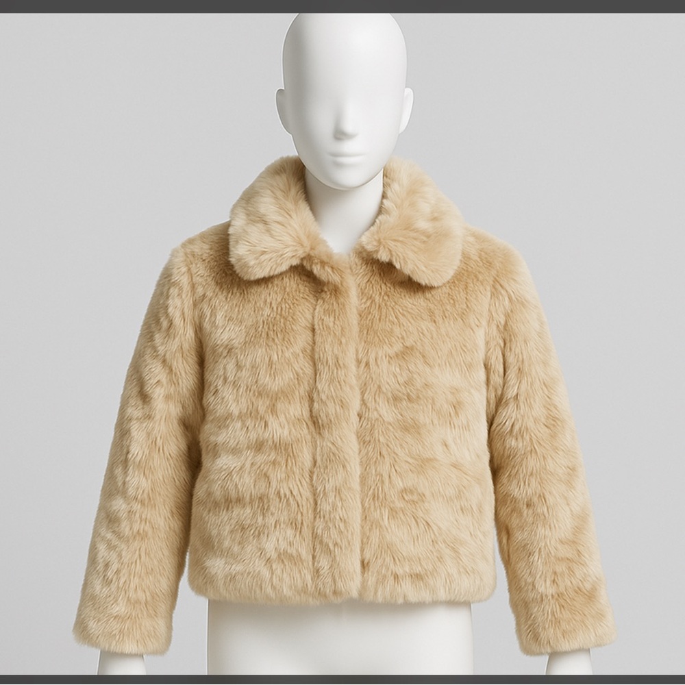 Janie & Jack Cozy Faux Fur Kids Jacket - Tan